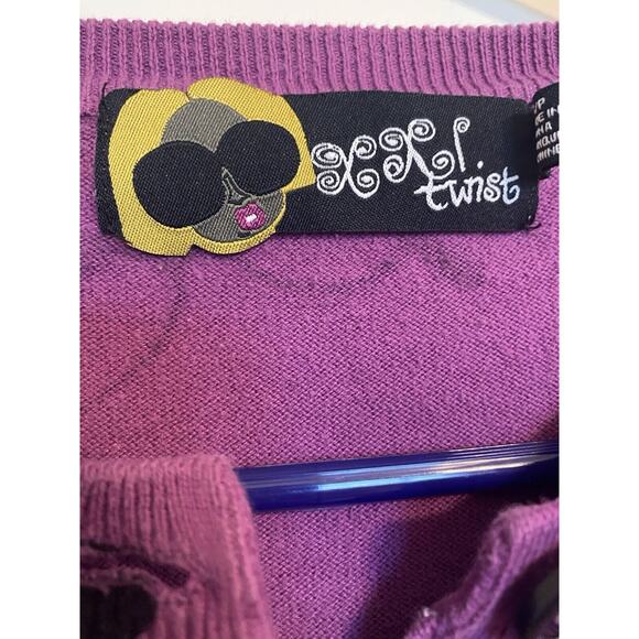 VTG Eye Glasses Cardigan Sweater Button-Up Purple Y2K Long Length Size Small - Picture 2 of 10